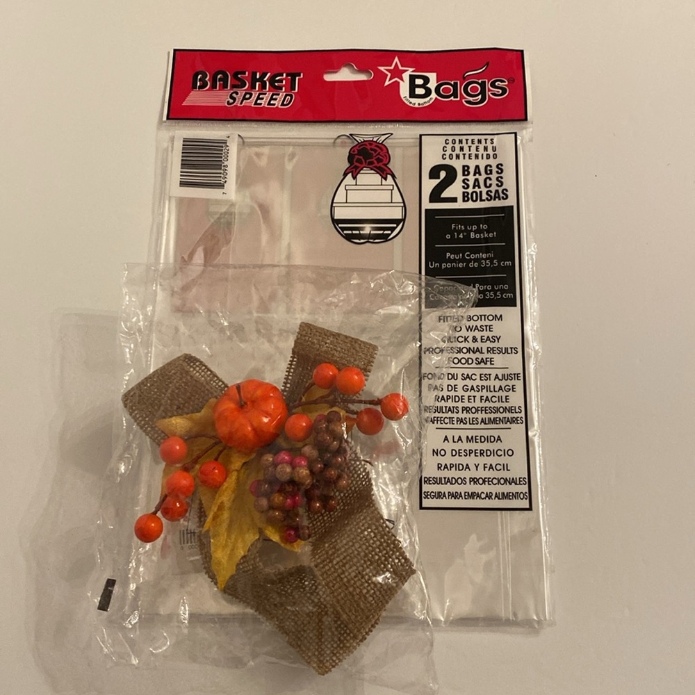 NWT Gift Basket Making Set Bags Burlap 3D Fall Pumpkin Berry Leaves Bow
